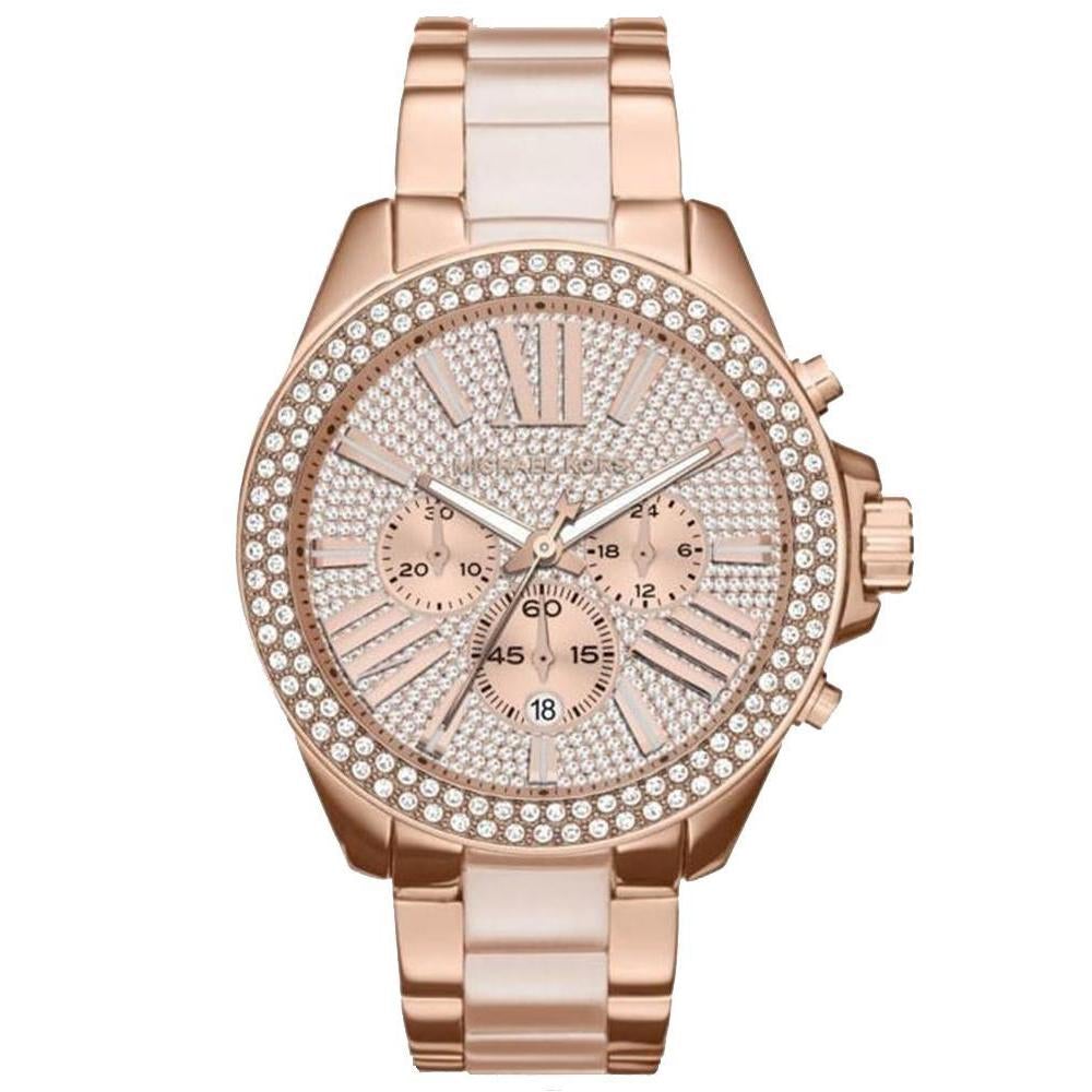 Michael Kors Ladies Wren Rose Gold Chronograph Watch - MK6096